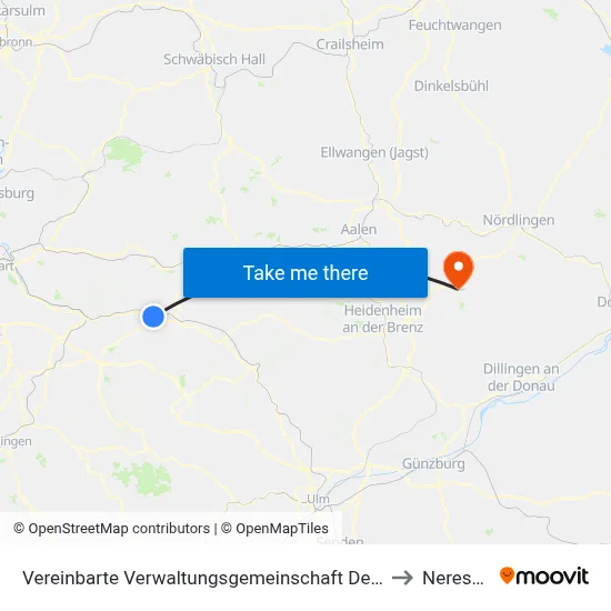 Vereinbarte Verwaltungsgemeinschaft Der Stadt Uhingen to Neresheim map