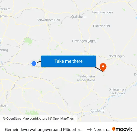 Gemeindeverwaltungsverband Plüderhausen-Urbach to Neresheim map