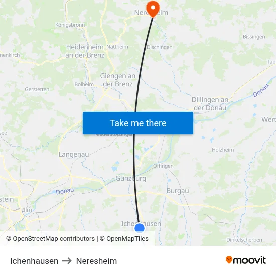Ichenhausen to Neresheim map