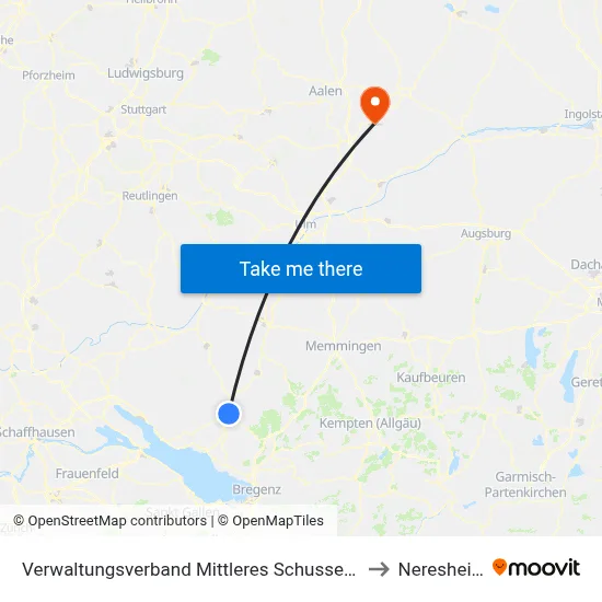 Verwaltungsverband Mittleres Schussental to Neresheim map