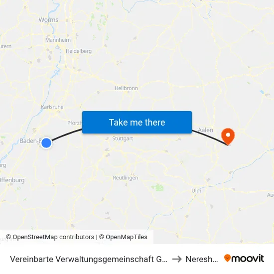 Vereinbarte Verwaltungsgemeinschaft Gernsbach to Neresheim map