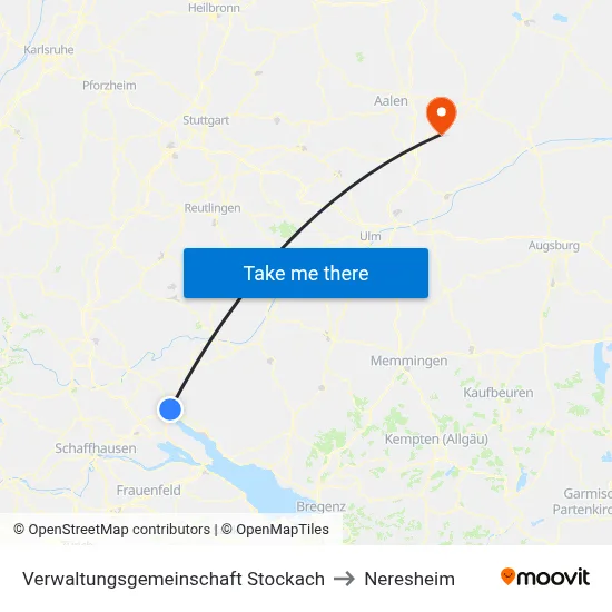 Verwaltungsgemeinschaft Stockach to Neresheim map