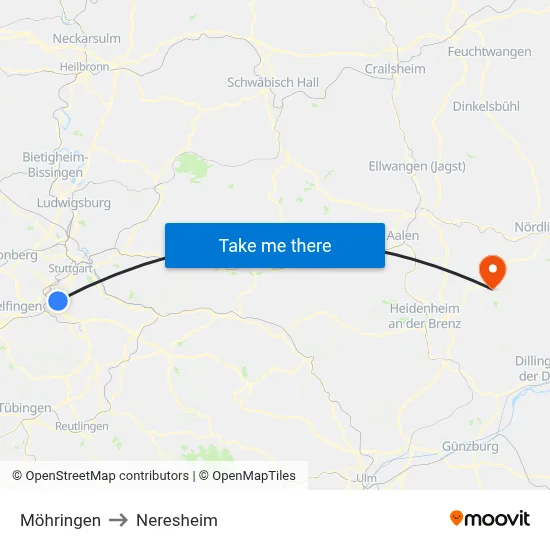 Möhringen to Neresheim map