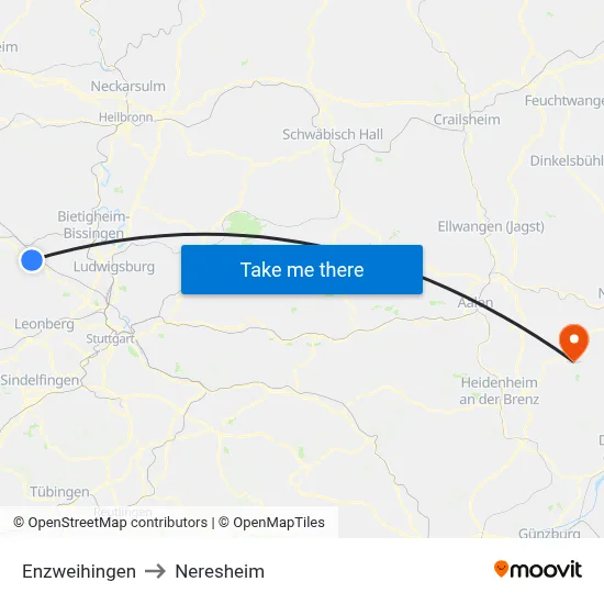 Enzweihingen to Neresheim map