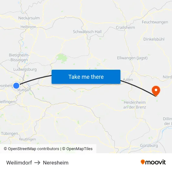 Weilimdorf to Neresheim map