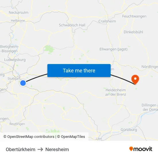 Obertürkheim to Neresheim map