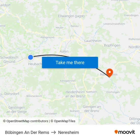 Böbingen An Der Rems to Neresheim map