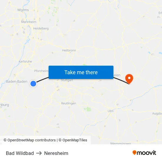 Bad Wildbad to Neresheim map