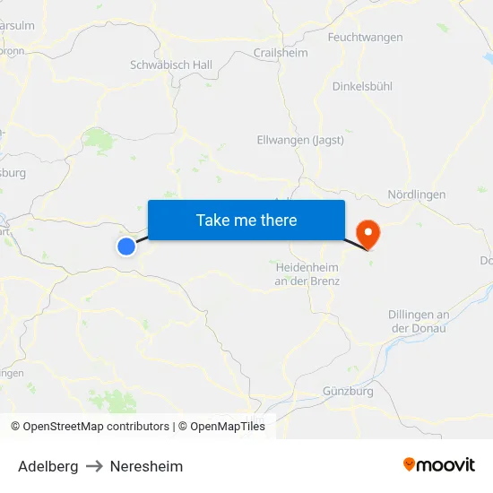 Adelberg to Neresheim map