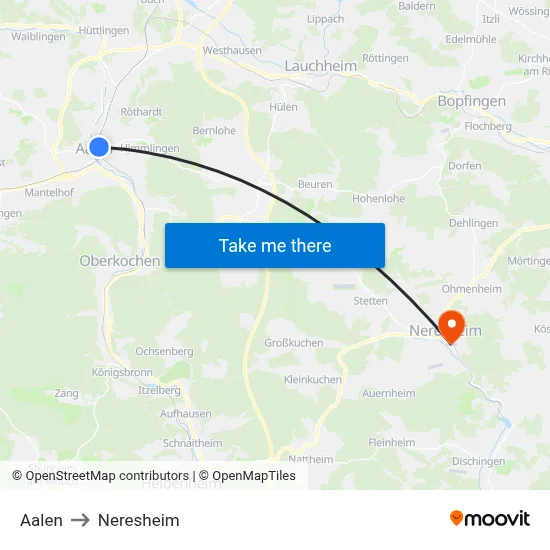 Aalen to Neresheim map