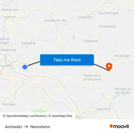 Aichwald to Neresheim map