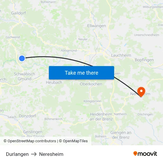 Durlangen to Neresheim map