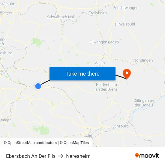 Ebersbach An Der Fils to Neresheim map