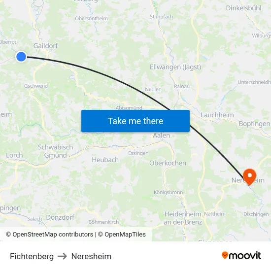 Fichtenberg to Neresheim map
