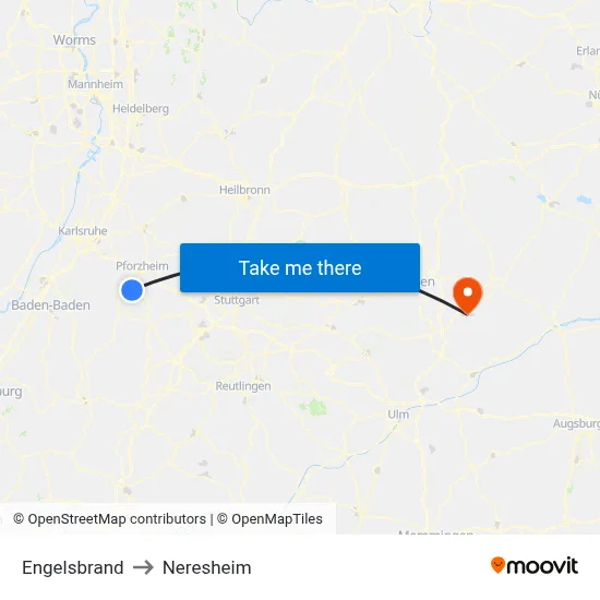 Engelsbrand to Neresheim map