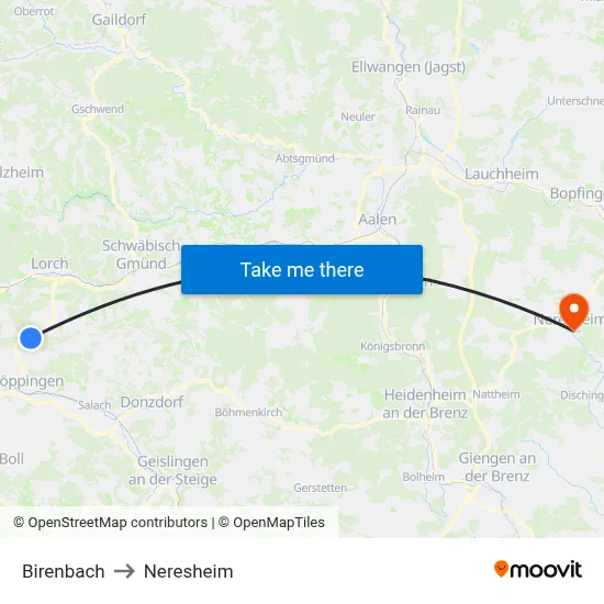 Birenbach to Neresheim map