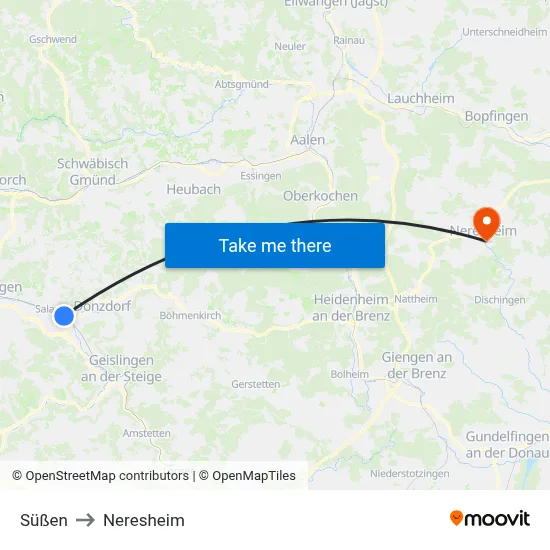 Süßen to Neresheim map