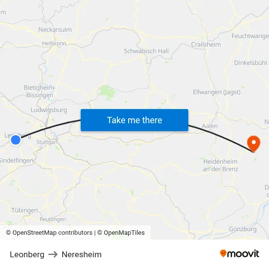Leonberg to Neresheim map