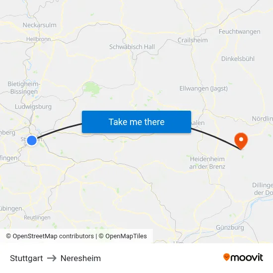 Stuttgart to Neresheim map
