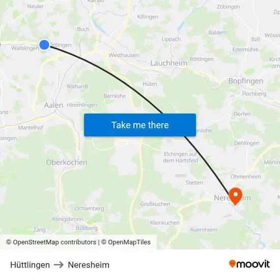 Hüttlingen to Neresheim map