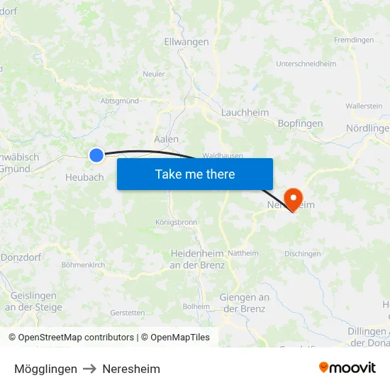 Mögglingen to Neresheim map