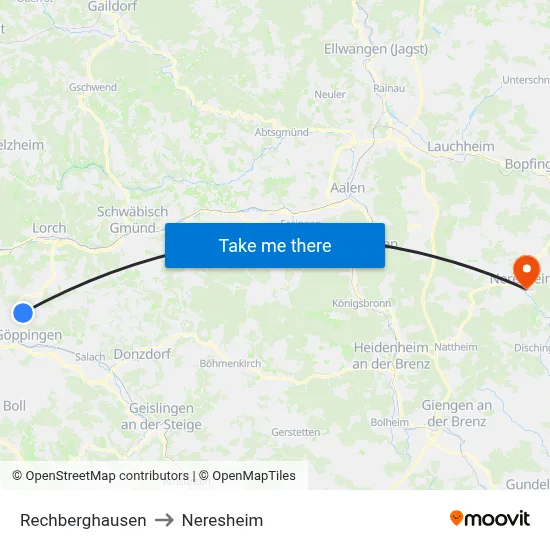Rechberghausen to Neresheim map