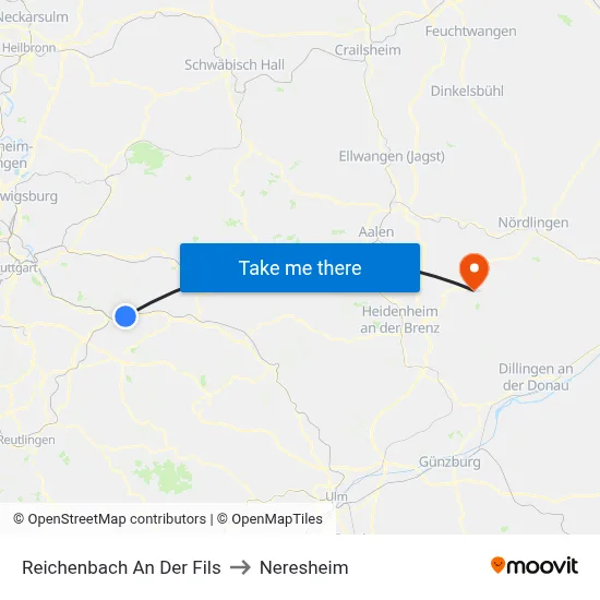 Reichenbach An Der Fils to Neresheim map