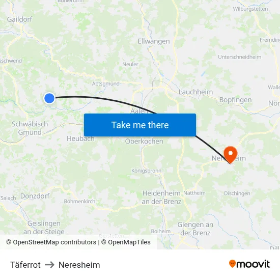 Täferrot to Neresheim map
