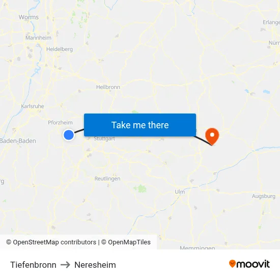 Tiefenbronn to Neresheim map