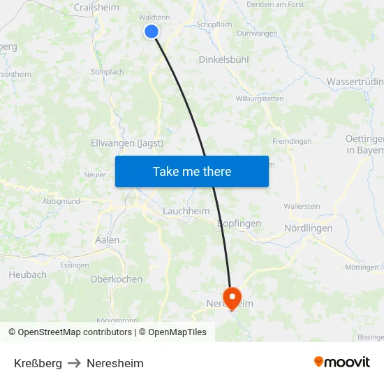 Kreßberg to Neresheim map