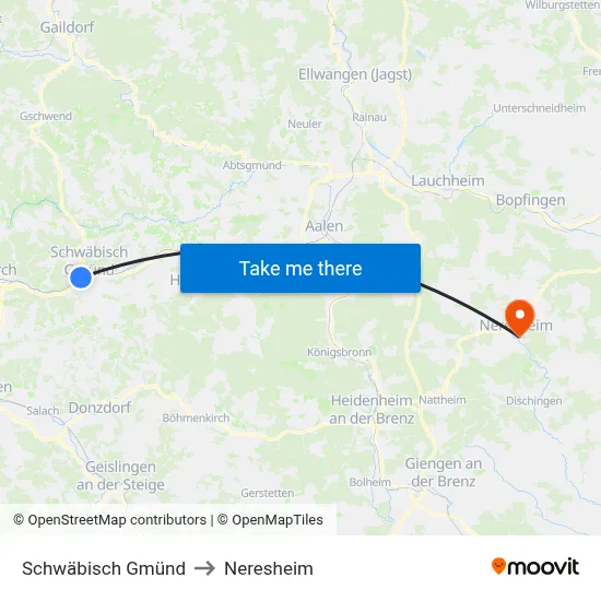 Schwäbisch Gmünd to Neresheim map
