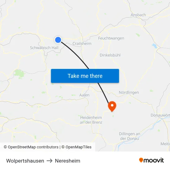 Wolpertshausen to Neresheim map