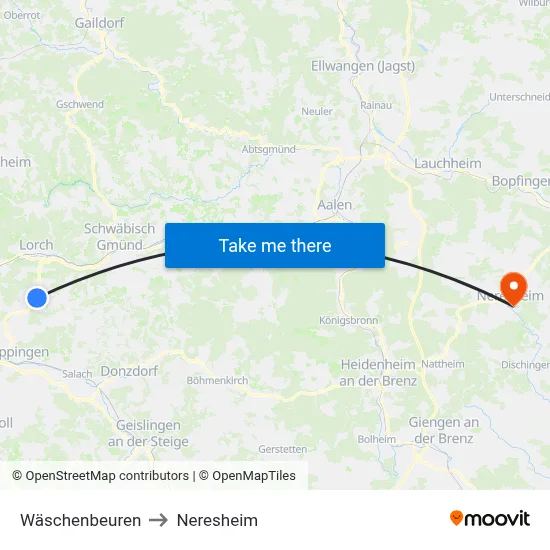Wäschenbeuren to Neresheim map