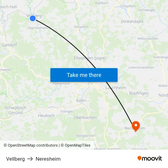 Vellberg to Neresheim map