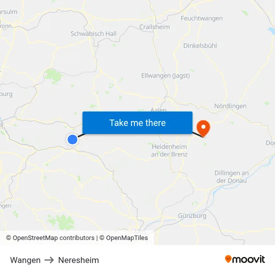 Wangen to Neresheim map