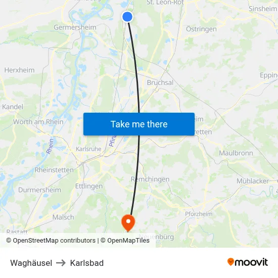 Waghäusel to Karlsbad map