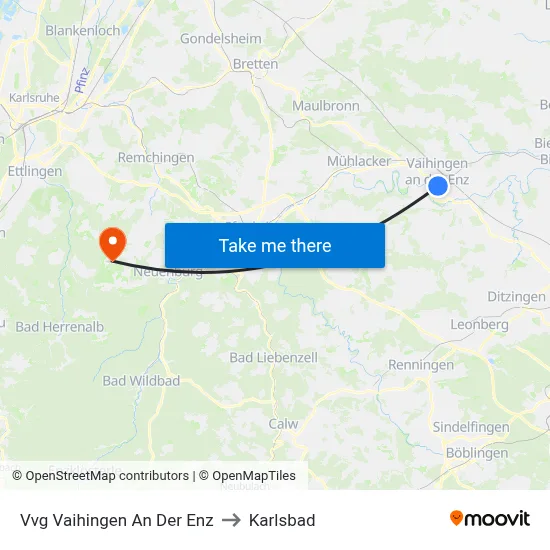 Vvg Vaihingen An Der Enz to Karlsbad map