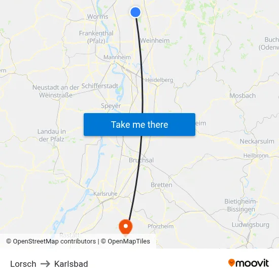 Lorsch to Karlsbad map