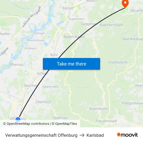 Verwaltungsgemeinschaft Offenburg to Karlsbad map