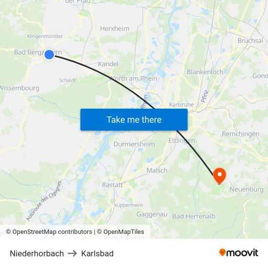 Niederhorbach to Karlsbad map