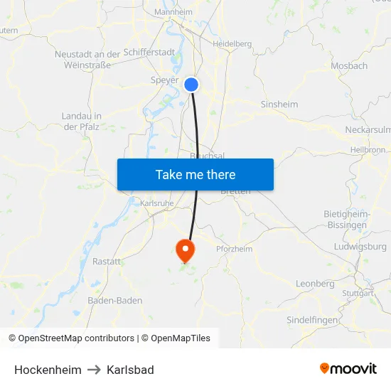 Hockenheim to Karlsbad map