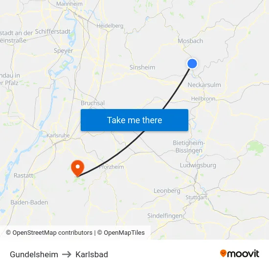 Gundelsheim to Karlsbad map