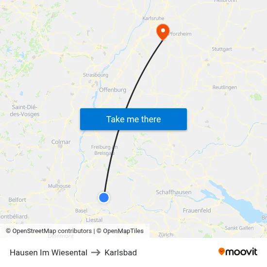 Hausen Im Wiesental to Karlsbad map