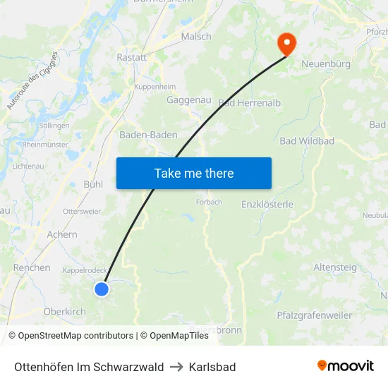 Ottenhöfen Im Schwarzwald to Karlsbad map