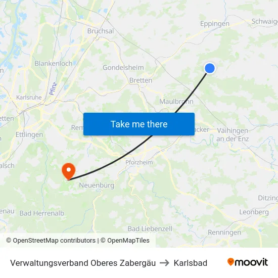 Verwaltungsverband Oberes Zabergäu to Karlsbad map