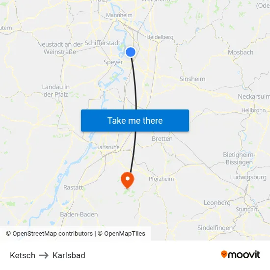 Ketsch to Karlsbad map