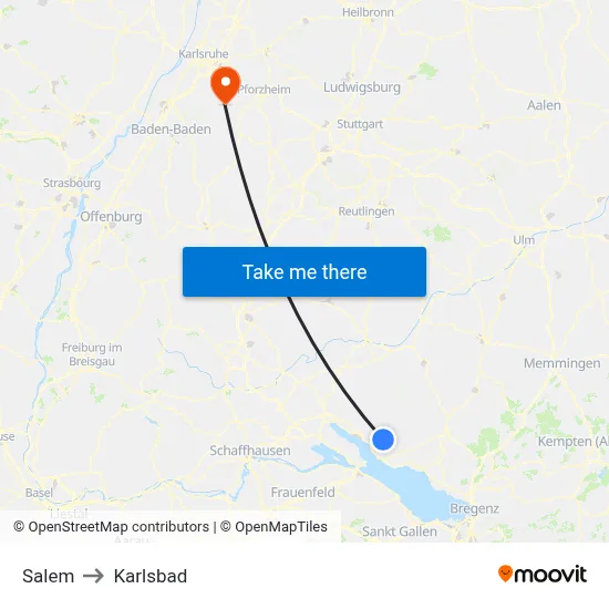 Salem to Karlsbad map