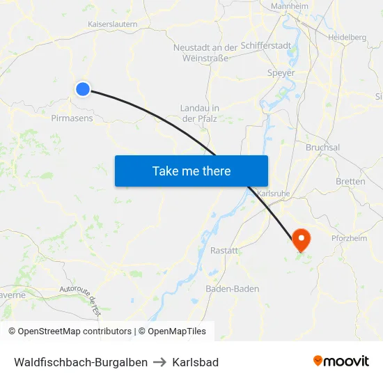 Waldfischbach-Burgalben to Karlsbad map