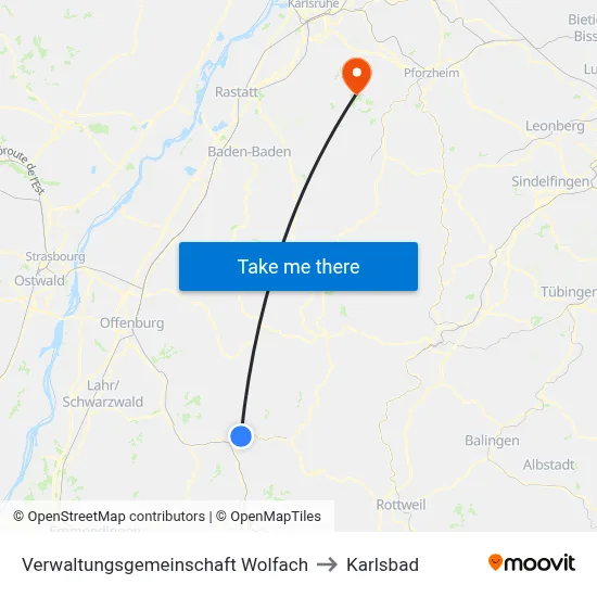 Verwaltungsgemeinschaft Wolfach to Karlsbad map