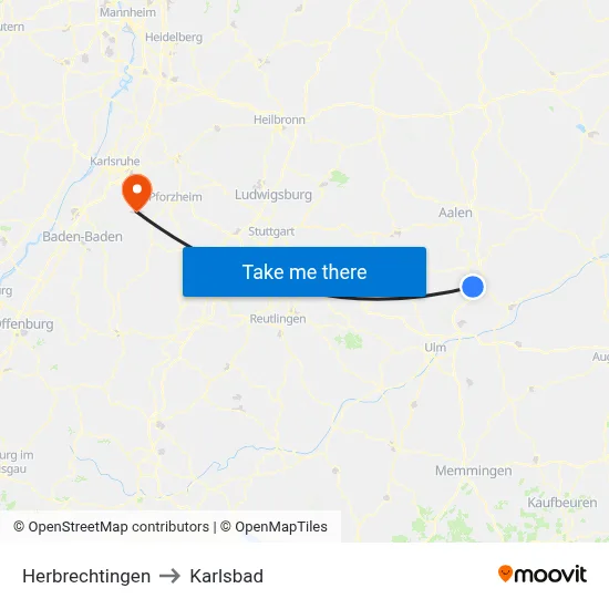 Herbrechtingen to Karlsbad map